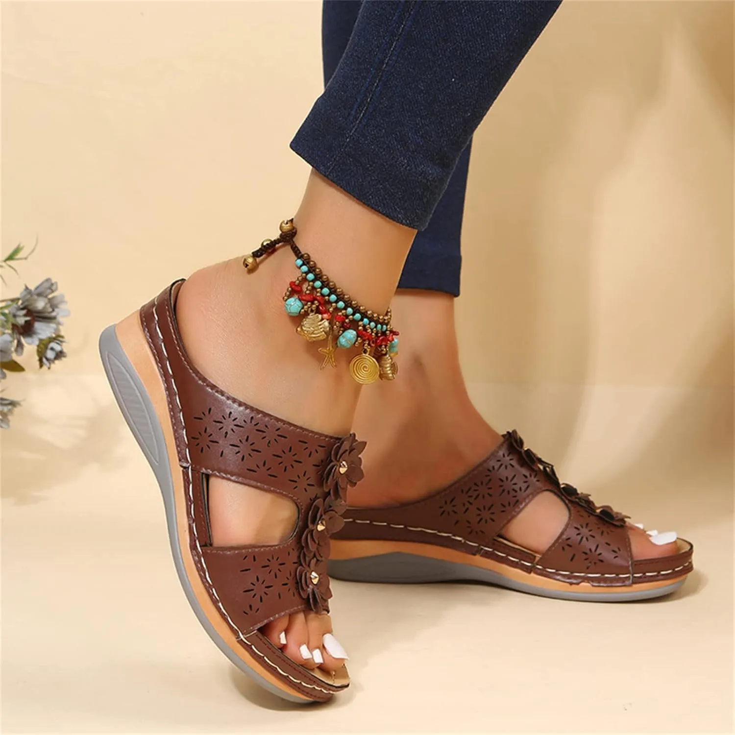 Ladmiple Sandals Women Beach Vacation Comfort Orthotic Walking Slides Open Toe Arch Support Summer Orthopedic Flip Flops