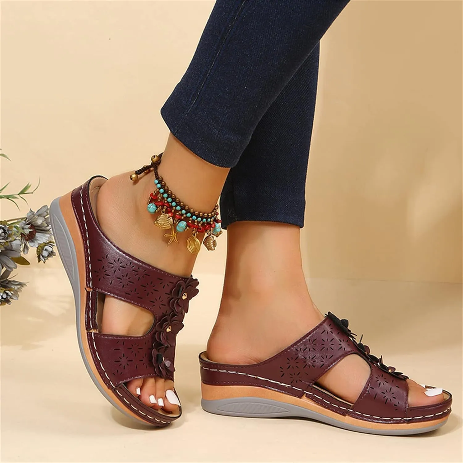 Ladmiple Sandals Women Beach Vacation Comfort Orthotic Walking Slides Open Toe Arch Support Summer Orthopedic Flip Flops