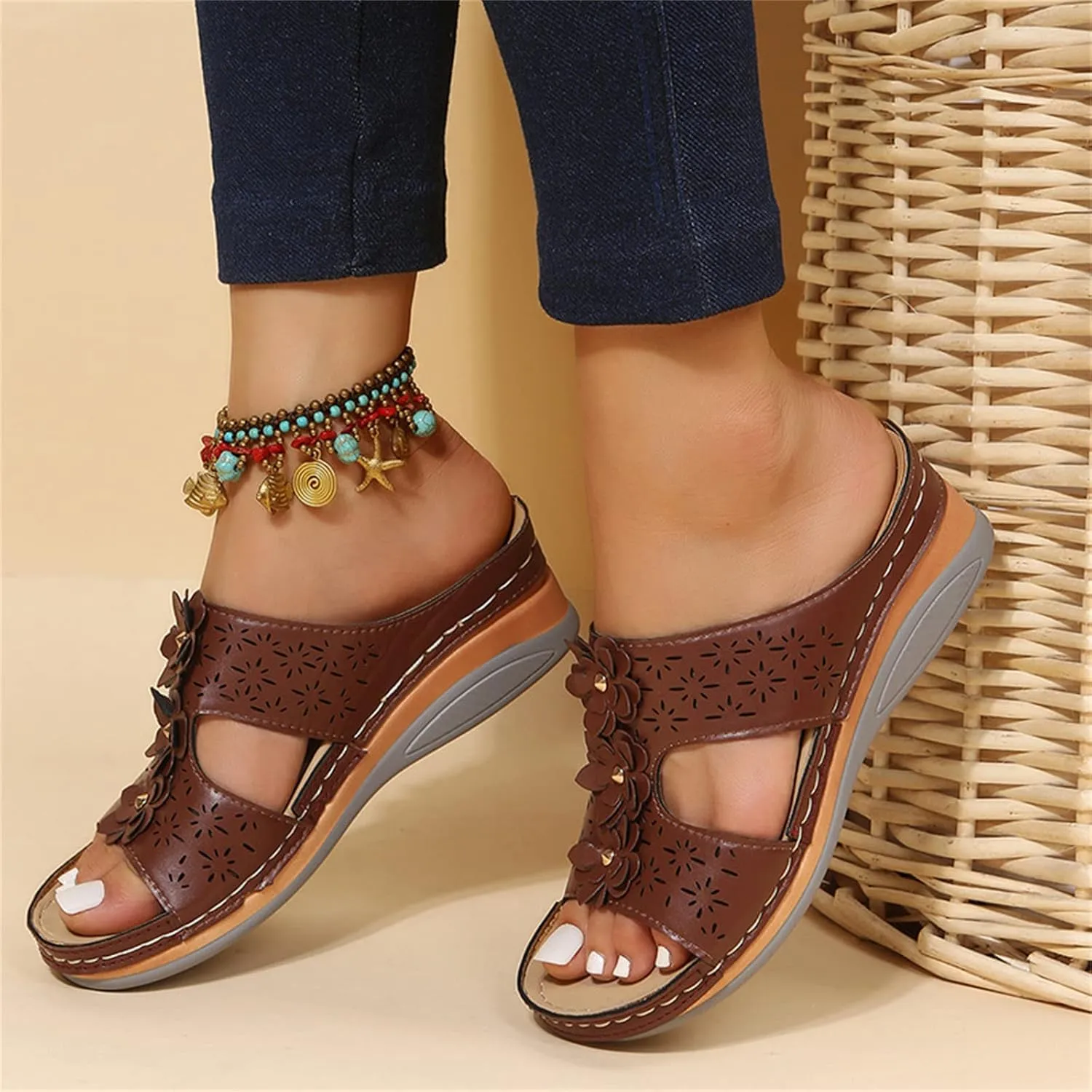 Ladmiple Sandals Women Beach Vacation Comfort Orthotic Walking Slides Open Toe Arch Support Summer Orthopedic Flip Flops