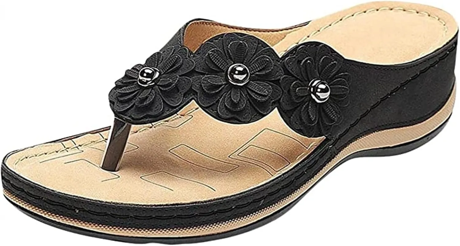 Ladmiple Sandals Women Comfortable Cute Wedge Orthotic Walking Slides Arch Support Dressy Summer Orthopedic Flip Flops