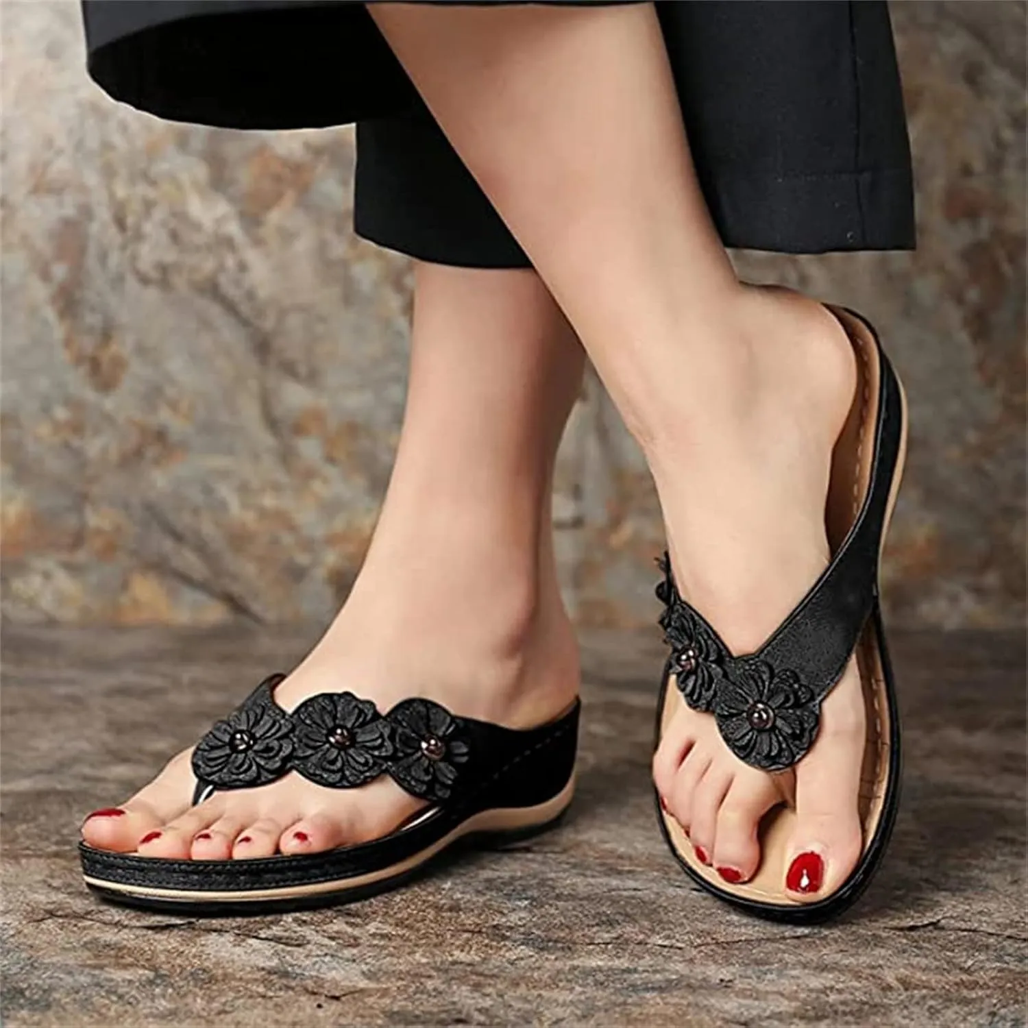 Ladmiple Sandals Women Comfortable Cute Wedge Orthotic Walking Slides Arch Support Dressy Summer Orthopedic Flip Flops