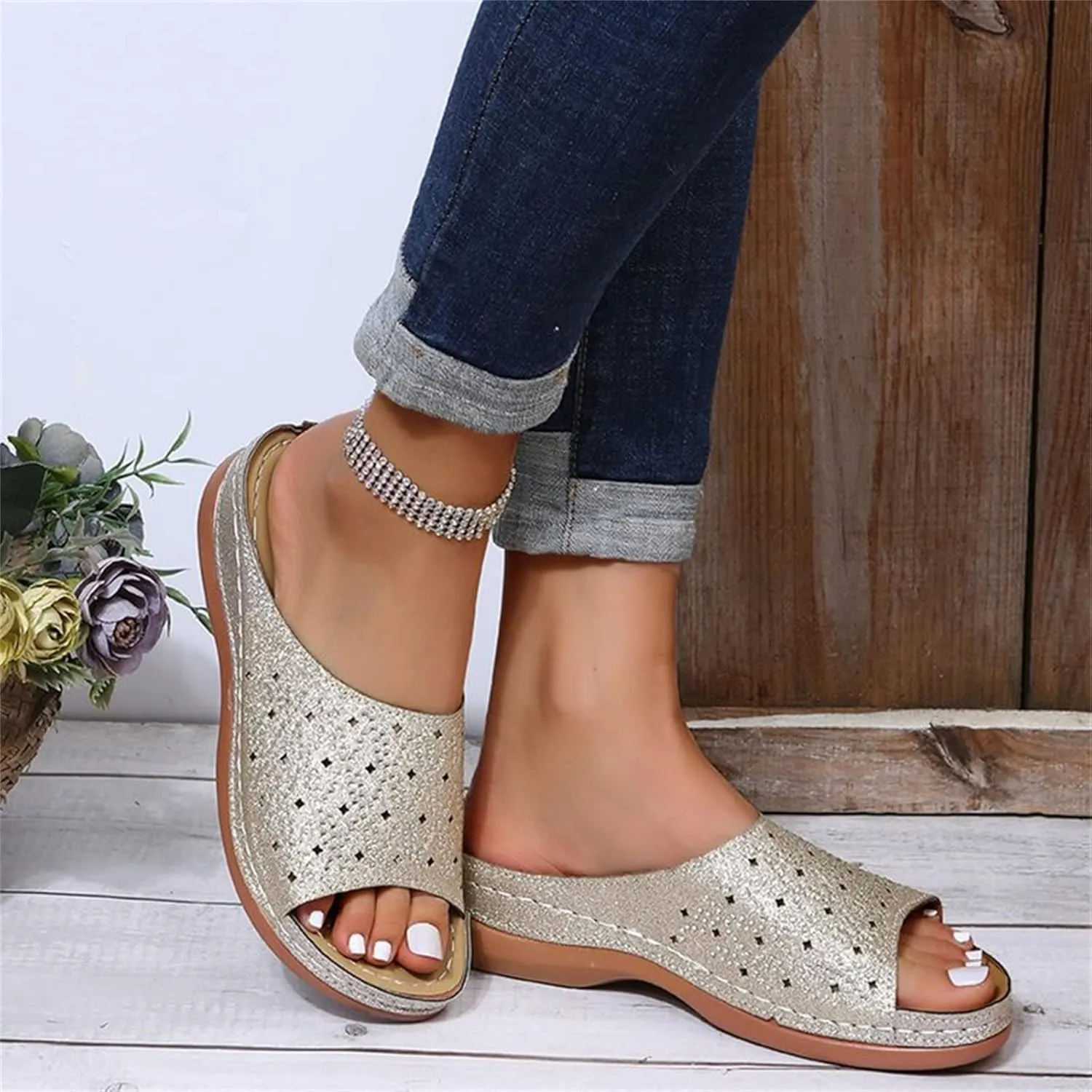 Ladmiple Sandals Women Dressy Summer Flat Comfortable Orthopedic Arch Support Flip Flops Walking Orthotic Slides Sandalias