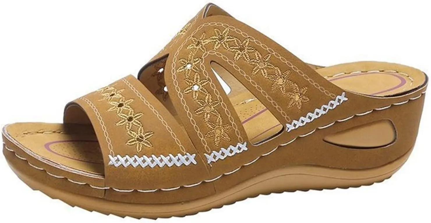 Ladmiple Sandals Women Wedge Low Heel Orthopedic Arch Support Flip Flops Dressy Summer Comfortable Walking Orthotic Slides