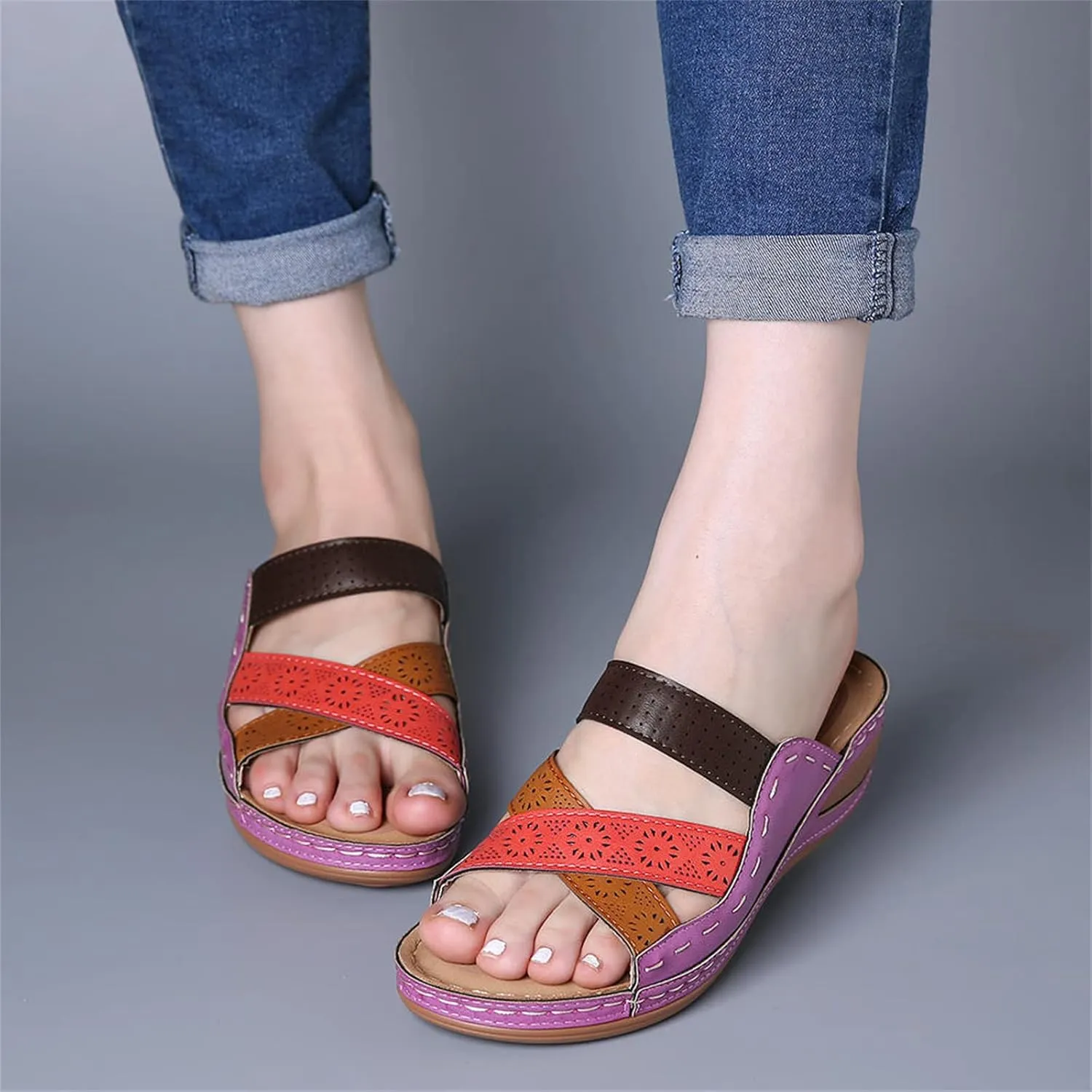Ladmiple Women's Sandals Comfortable Walking Arch Support Orthotic Flip Flops Dressy Orthopedic Slides Summer Shoes 2024