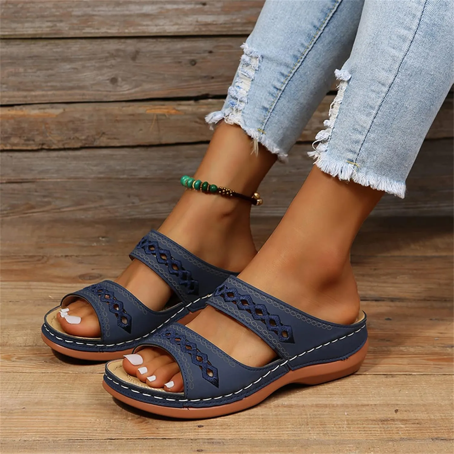 Ladmiple Women's Sandals Comfortable Walking Orthotic Slides Dressy Orthopedic Flip Flops Summer Shoes with Arch Support