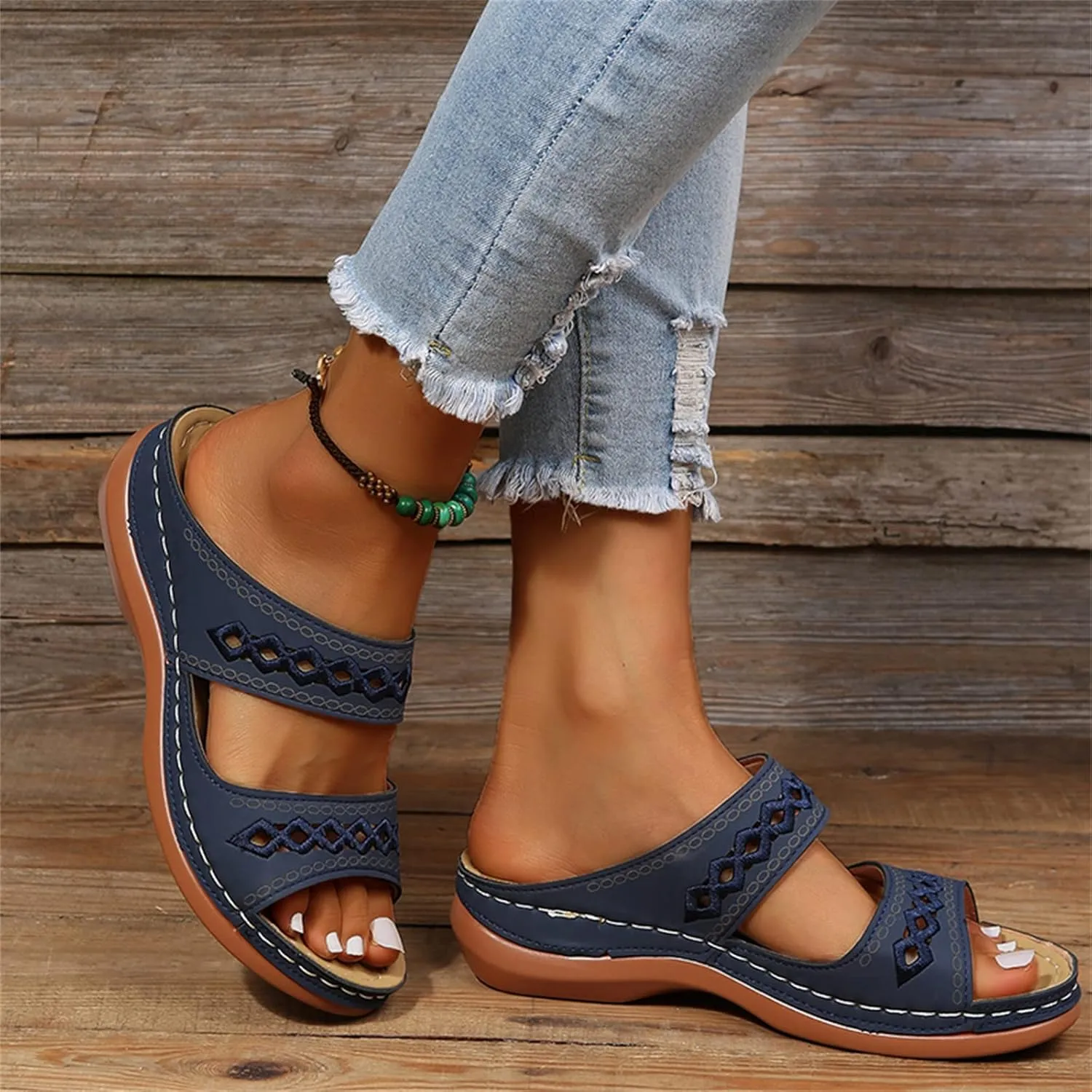 Ladmiple Women's Sandals Comfortable Walking Orthotic Slides Dressy Orthopedic Flip Flops Summer Shoes with Arch Support