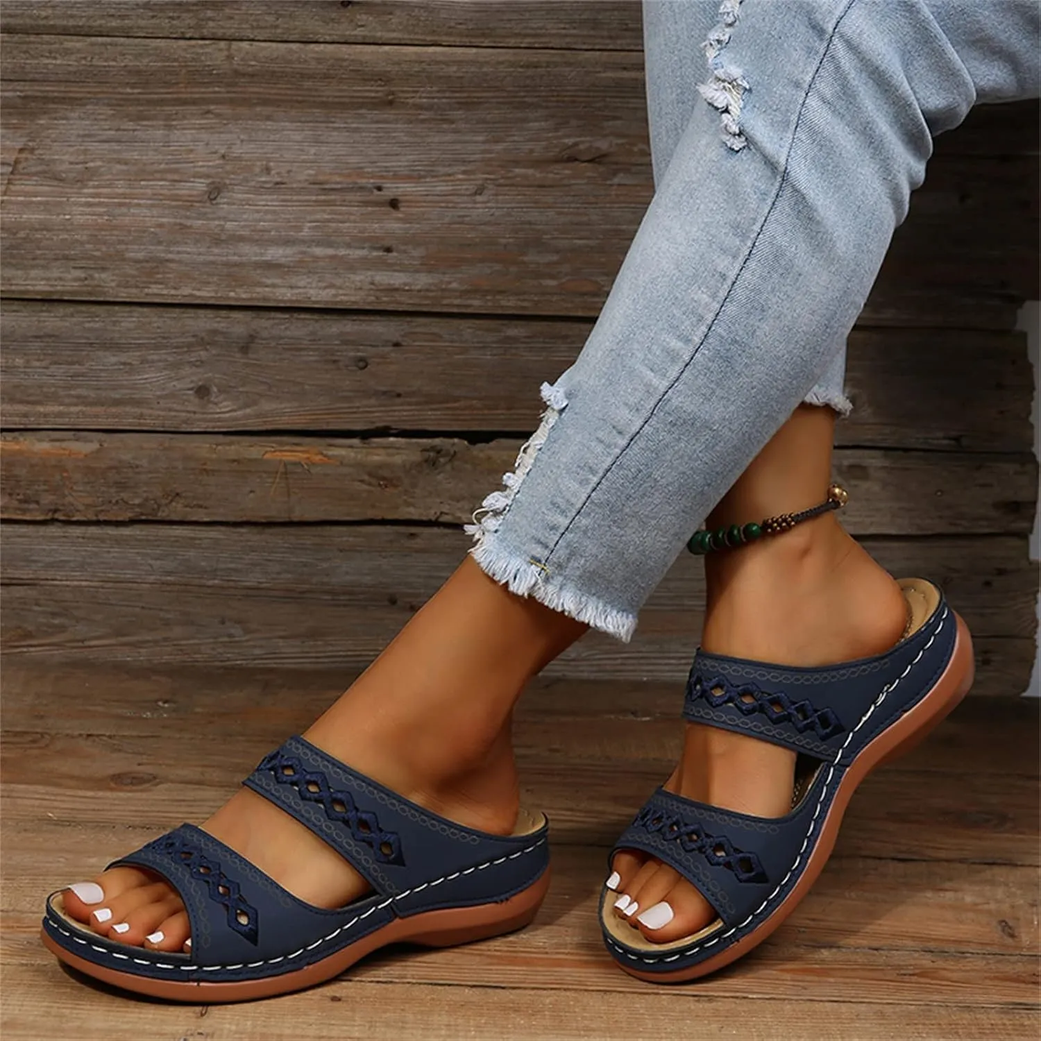 Ladmiple Women's Sandals Comfortable Walking Orthotic Slides Dressy Orthopedic Flip Flops Summer Shoes with Arch Support