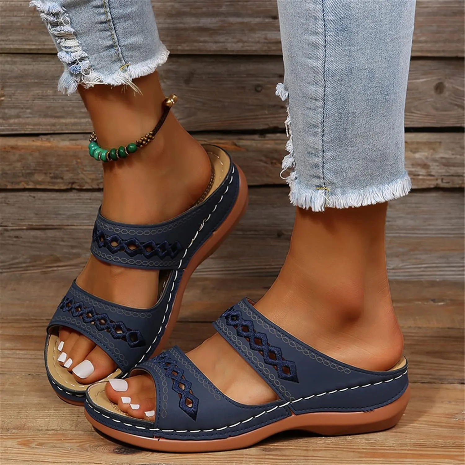 Ladmiple Women's Sandals Comfortable Walking Orthotic Slides Dressy Orthopedic Flip Flops Summer Shoes with Arch Support