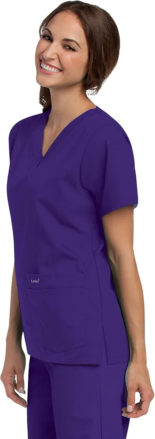 Landau Essentials Relaxed Fit 4-Pocket V-Neck Scrub Top for Women 8219