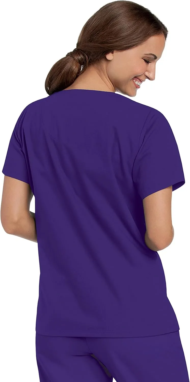Landau Essentials Relaxed Fit 4-Pocket V-Neck Scrub Top for Women 8219
