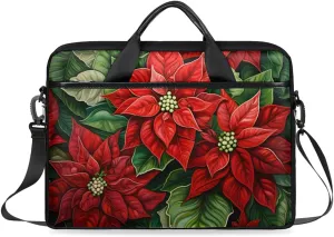 Laptop Shoulder Bag Xmas Poinsettia Classic Style Tablet Computer Notebook Sleeve Messenger Bags Carrying Case with Strap Briefcase Tote for 14 15 in Laptops