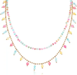Layered Colorful Beaded Necklace for Women Bohemian Cute Seed Beads Choker Necklace with Dangle Glass Beads Pink Daisy Charm Adjustable Chain Handmade Boho Party Summer Y2K Jewelry Gift for Women
