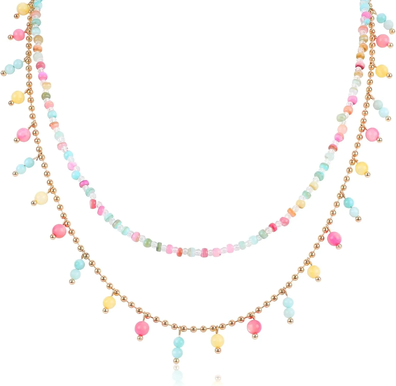 Layered Colorful Beaded Necklace for Women Bohemian Cute Seed Beads Choker Necklace with Dangle Glass Beads Pink Daisy Charm Adjustable Chain Handmade Boho Party Summer Y2K Jewelry Gift for Women