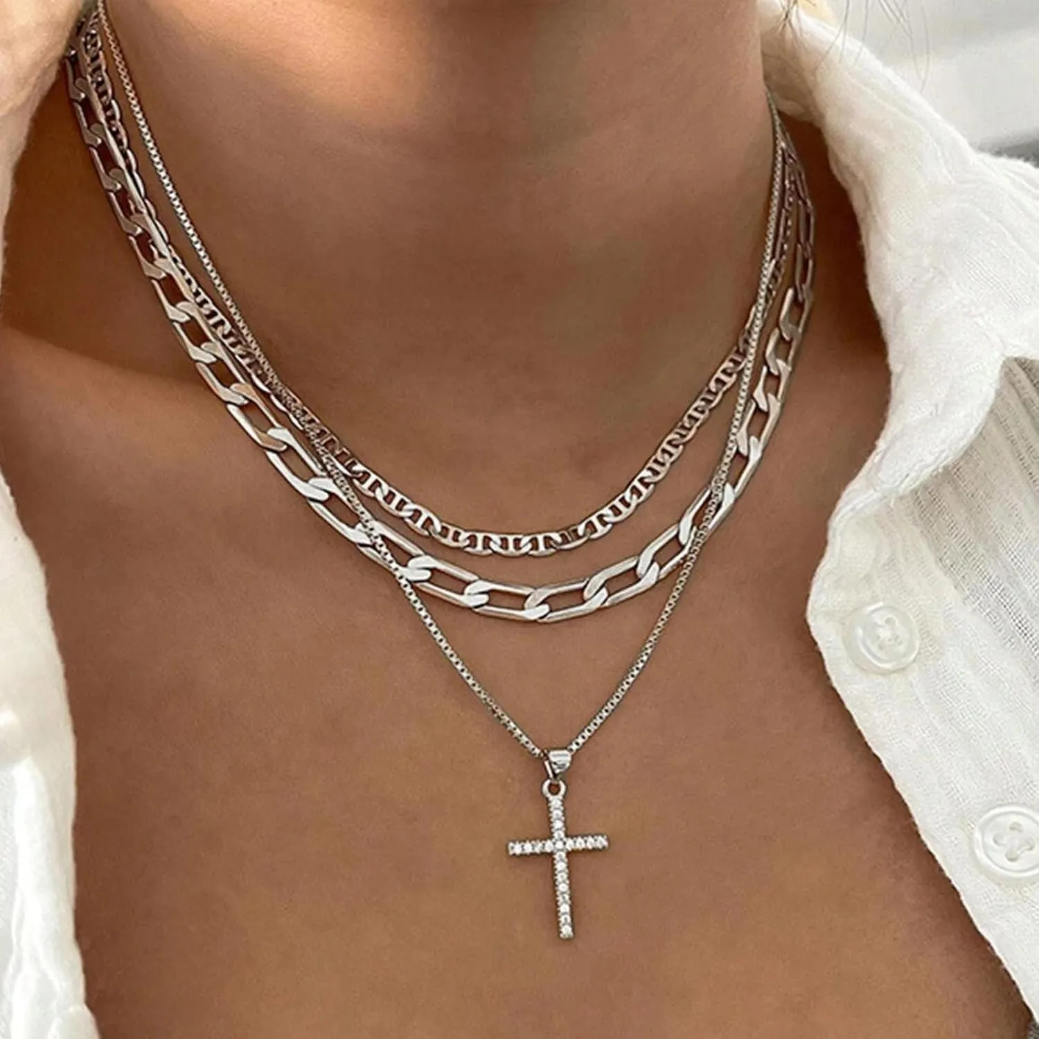 Layered Gold Necklaces for Women layered Cross Necklaces for Women Dainty Gold Necklace Stackable Chain Choker Gold Layering Paperclip Chain Simple Jewelry