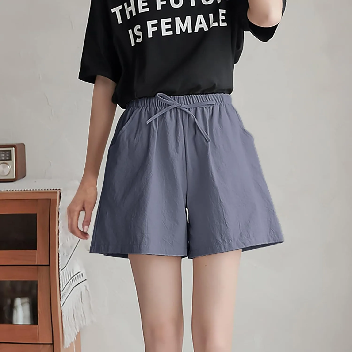 LCMTWX Plus Size Shorts Sweat Shorts Elastic Waist Running Workout Shorts with Pockets Women's Wide Leg Pants Plus Size