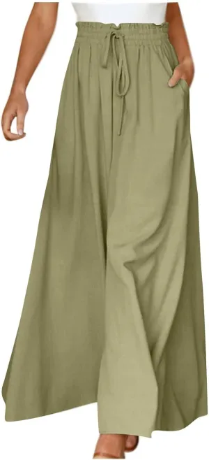 lcyhony Wide Leg Pants Women Lightweight Flowy High Waisted Palazzo Pants Casual Vacation Travel Culottes Pants with Pockets