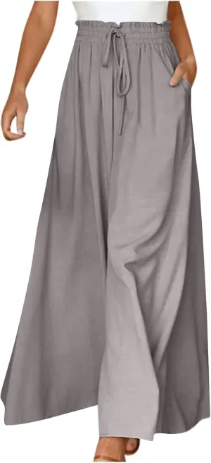 lcyhony Wide Leg Pants Women Lightweight Flowy High Waisted Palazzo Pants Casual Vacation Travel Culottes Pants with Pockets