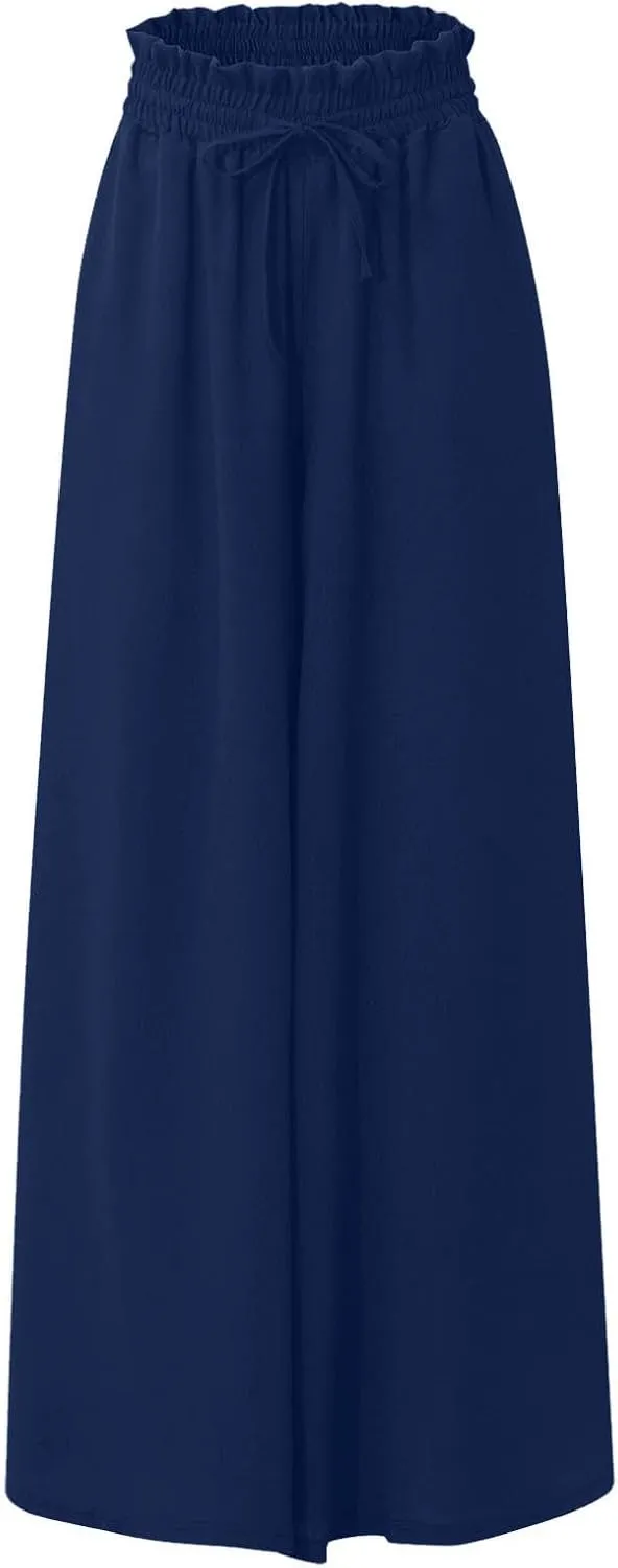 lcyhony Wide Leg Pants Women Lightweight Flowy High Waisted Palazzo Pants Casual Vacation Travel Culottes Pants with Pockets