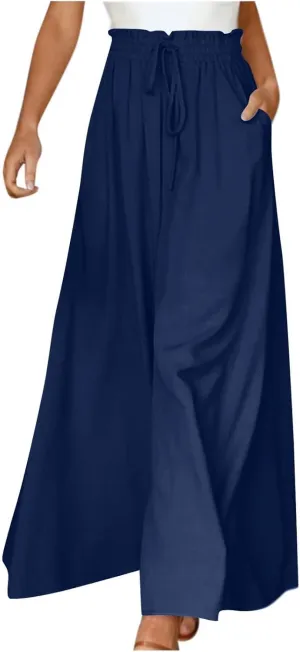 lcyhony Wide Leg Pants Women Lightweight Flowy High Waisted Palazzo Pants Casual Vacation Travel Culottes Pants with Pockets