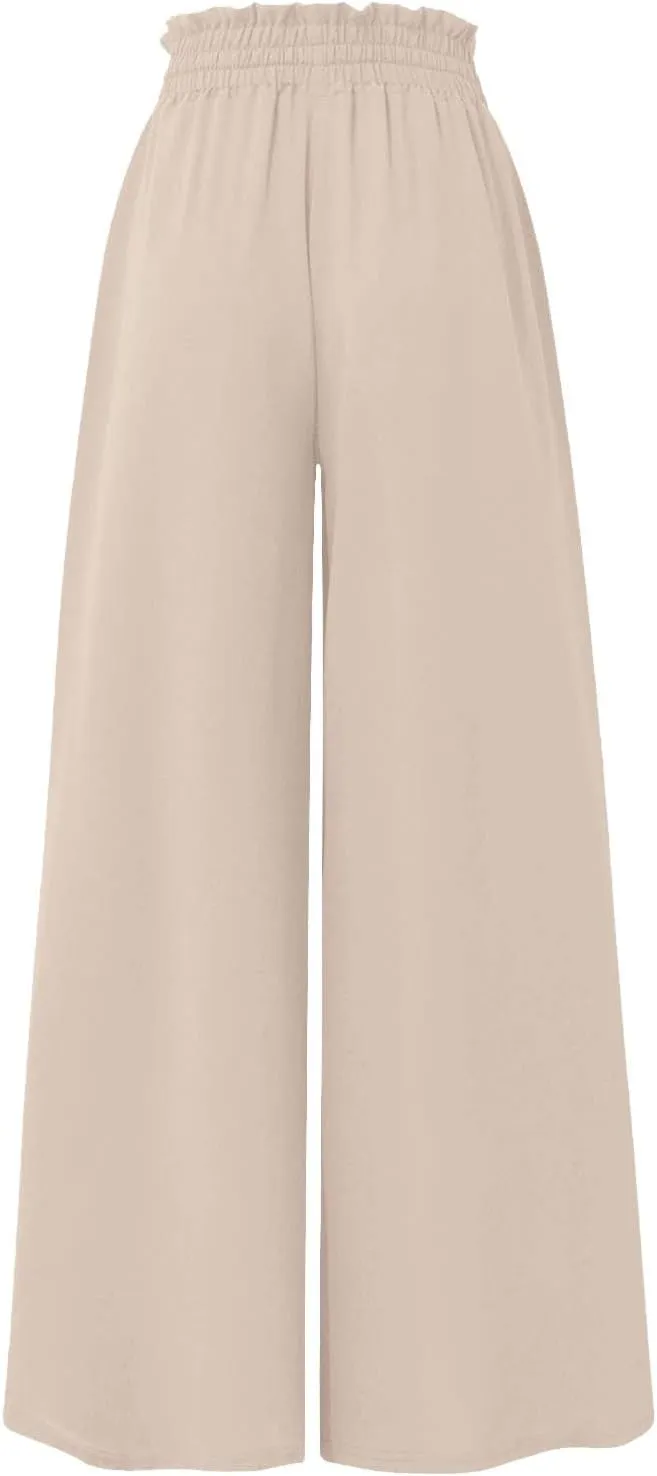 lcyhony Wide Leg Pants Women Lightweight Flowy High Waisted Palazzo Pants Casual Vacation Travel Culottes Pants with Pockets