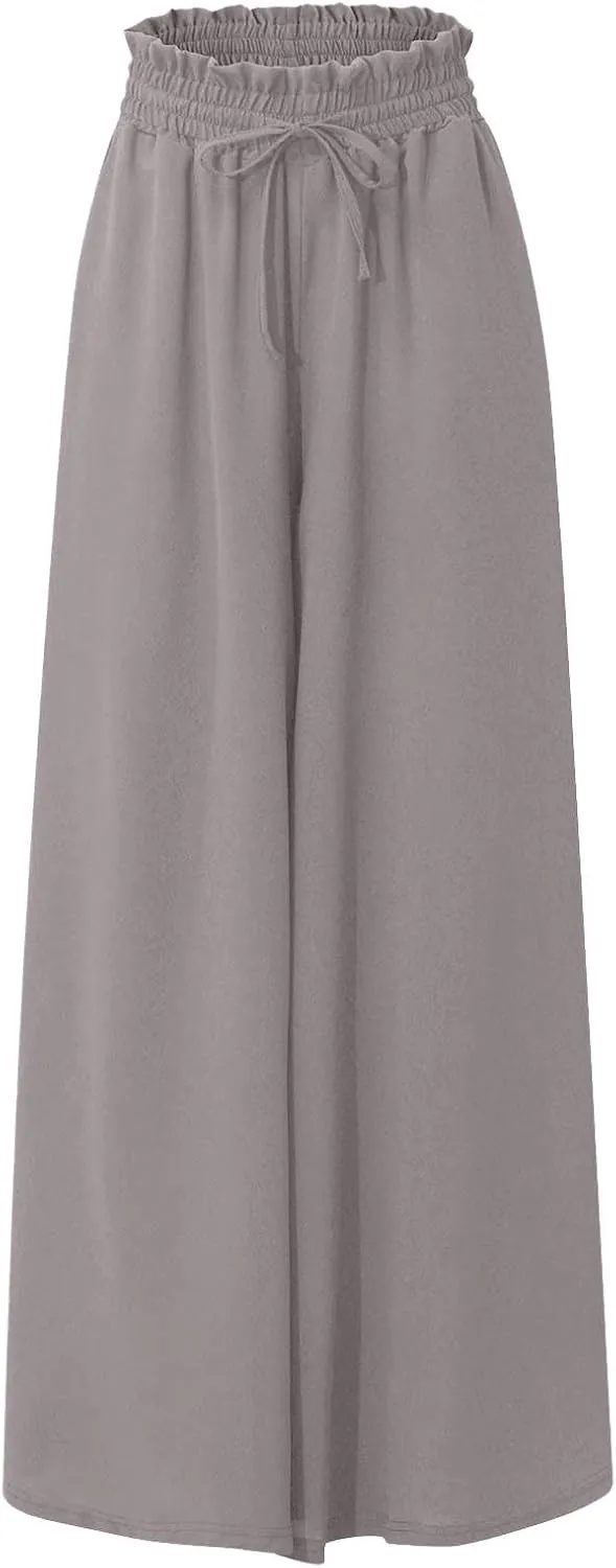 lcyhony Wide Leg Pants Women Lightweight Flowy High Waisted Palazzo Pants Casual Vacation Travel Culottes Pants with Pockets