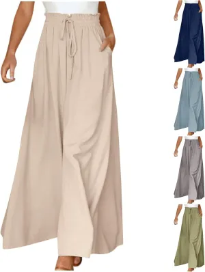 lcyhony Wide Leg Pants Women Lightweight Flowy High Waisted Palazzo Pants Casual Vacation Travel Culottes Pants with Pockets