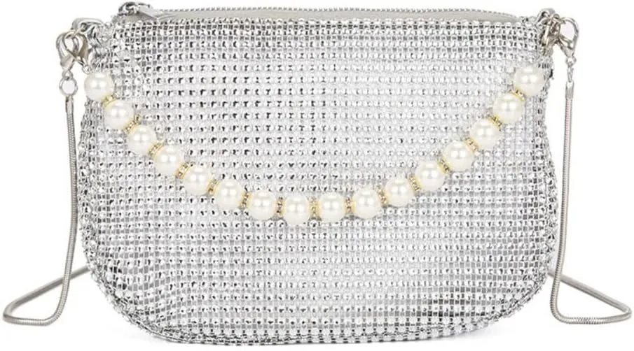 Leadigol Sparkly Crystal Evening Clutch Bag, Glitter Rhinestone Evening Handbag, Silver Clutch Purse, Sparkly Crystal Purses Handbags Crossbody Bag for Women