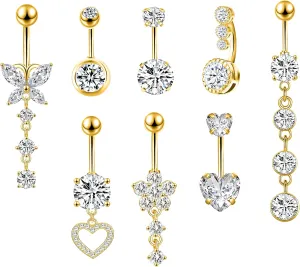 LEE&RO Belly Button Ring Dangle Piercing - 14G Surgical Steel Cute Navel Ring