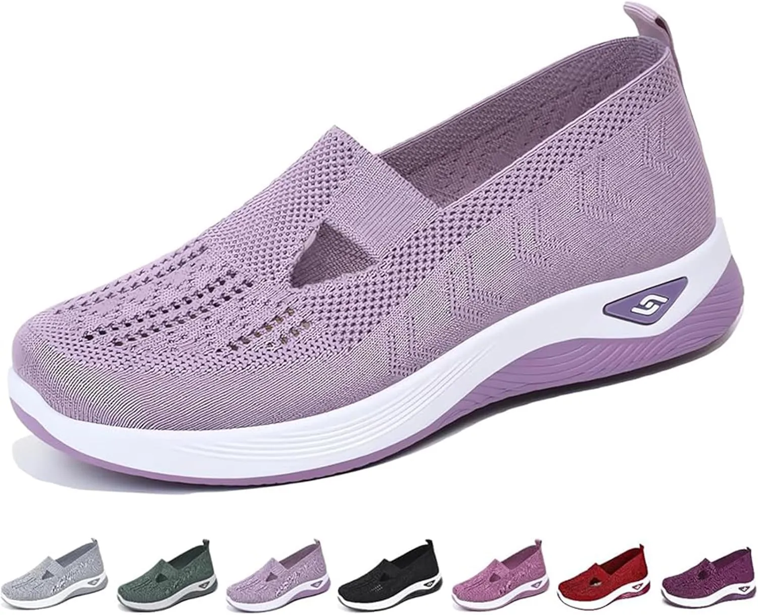 LELEBEAR Women's Comfortable Breathable Knitted Sneakers, Women's Woven Orthopedic Breathable Soft Shoes Arch Support, Women's Cut-Out Sneakers, Lightweight Outdoor Flat Shoes
