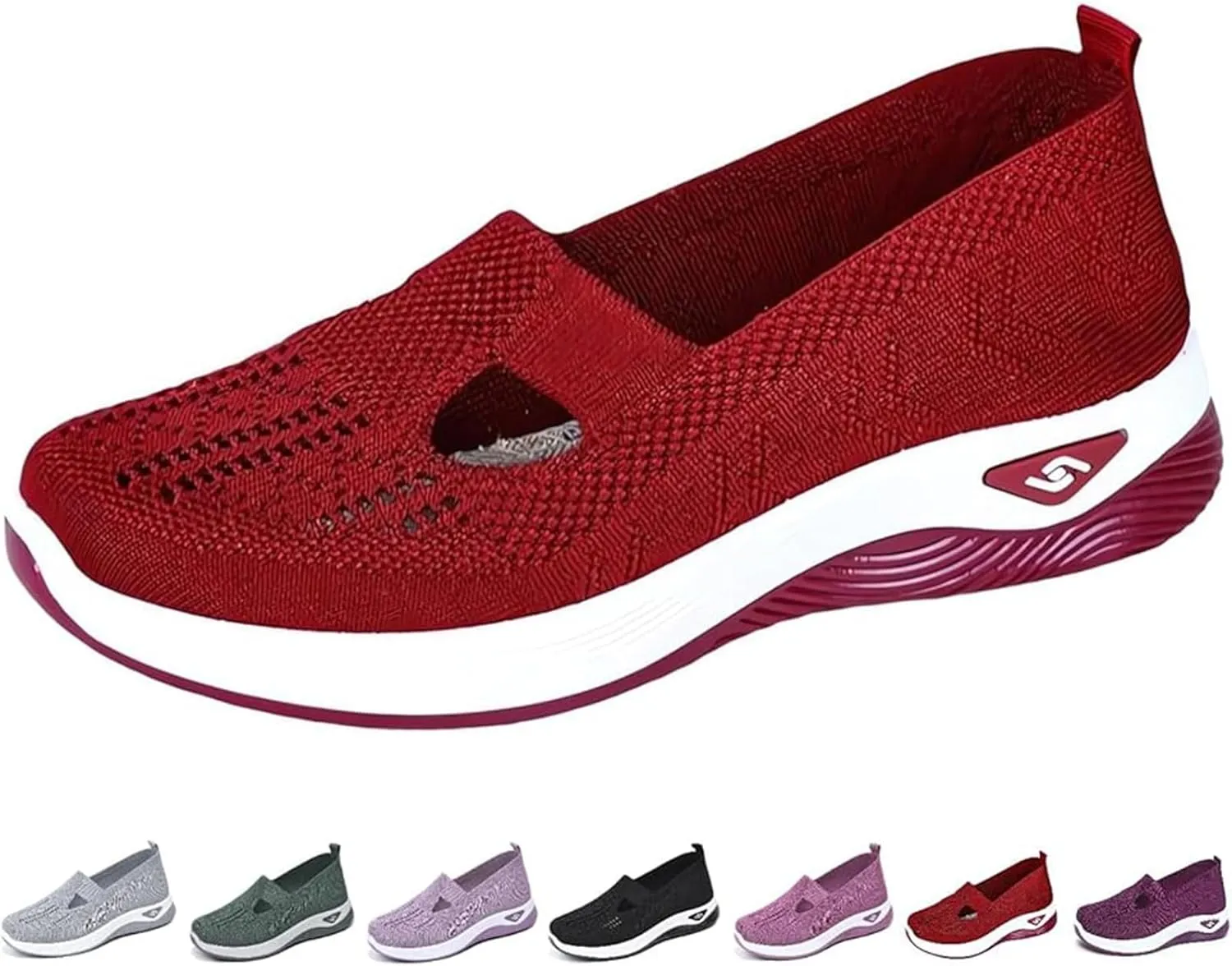 LELEBEAR Women's Comfortable Breathable Knitted Sneakers, Women's Woven Orthopedic Breathable Soft Shoes Arch Support, Women's Cut-Out Sneakers, Lightweight Outdoor Flat Shoes