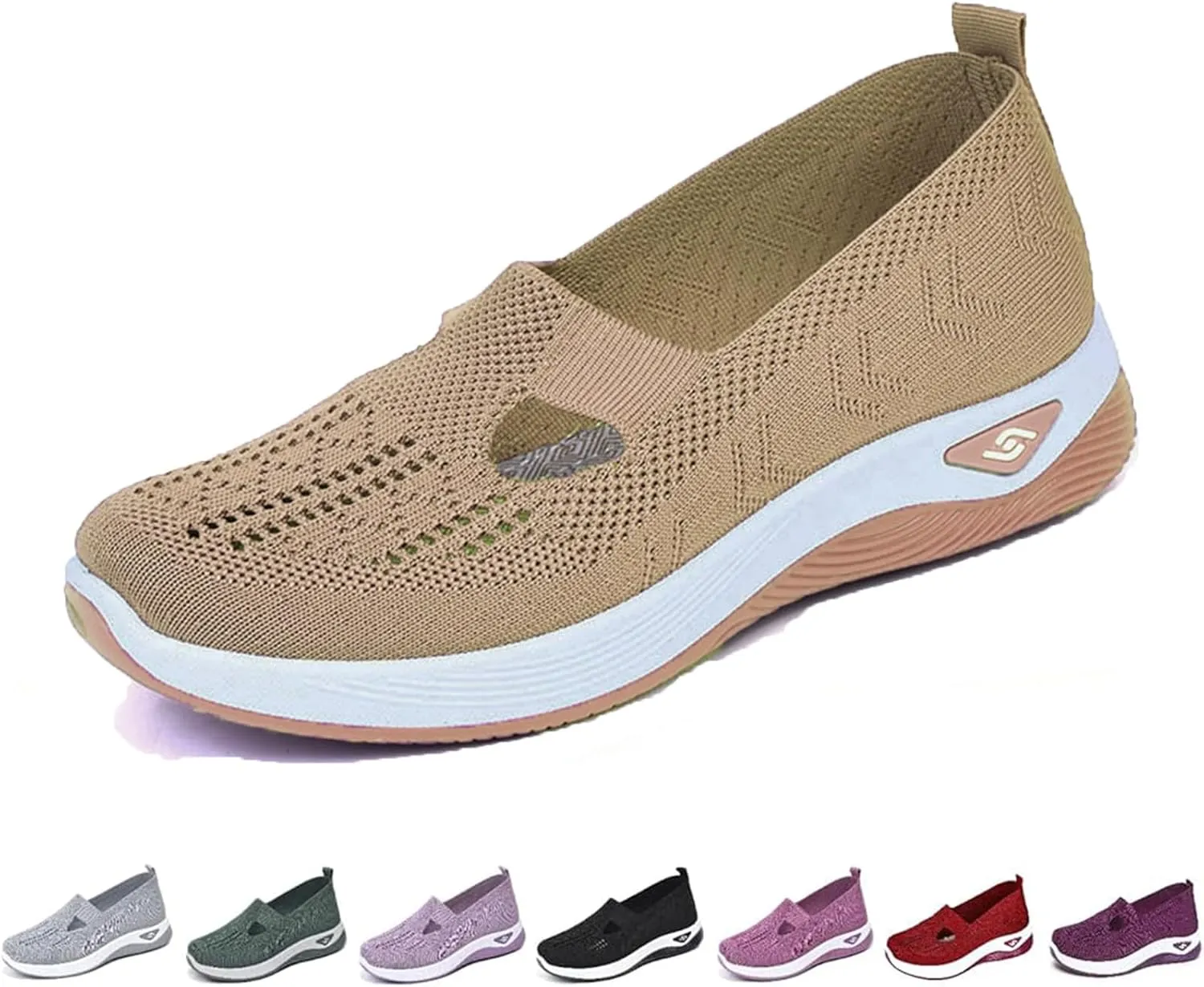LELEBEAR Women's Comfortable Breathable Knitted Sneakers, Women's Woven Orthopedic Breathable Soft Shoes Arch Support, Women's Cut-Out Sneakers, Lightweight Outdoor Flat Shoes