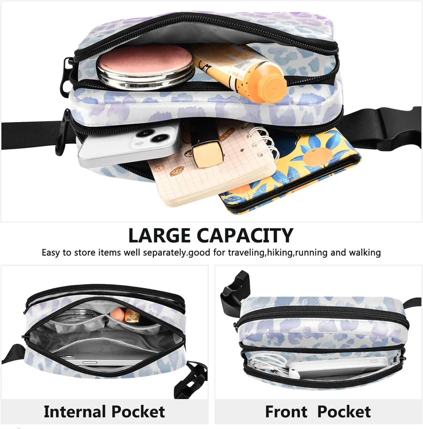Leopard Animal Print Muted Tie Dye Waterproof Women Fanny Pack Hip Bag Belt Purse Pattern Waist Purse for Women