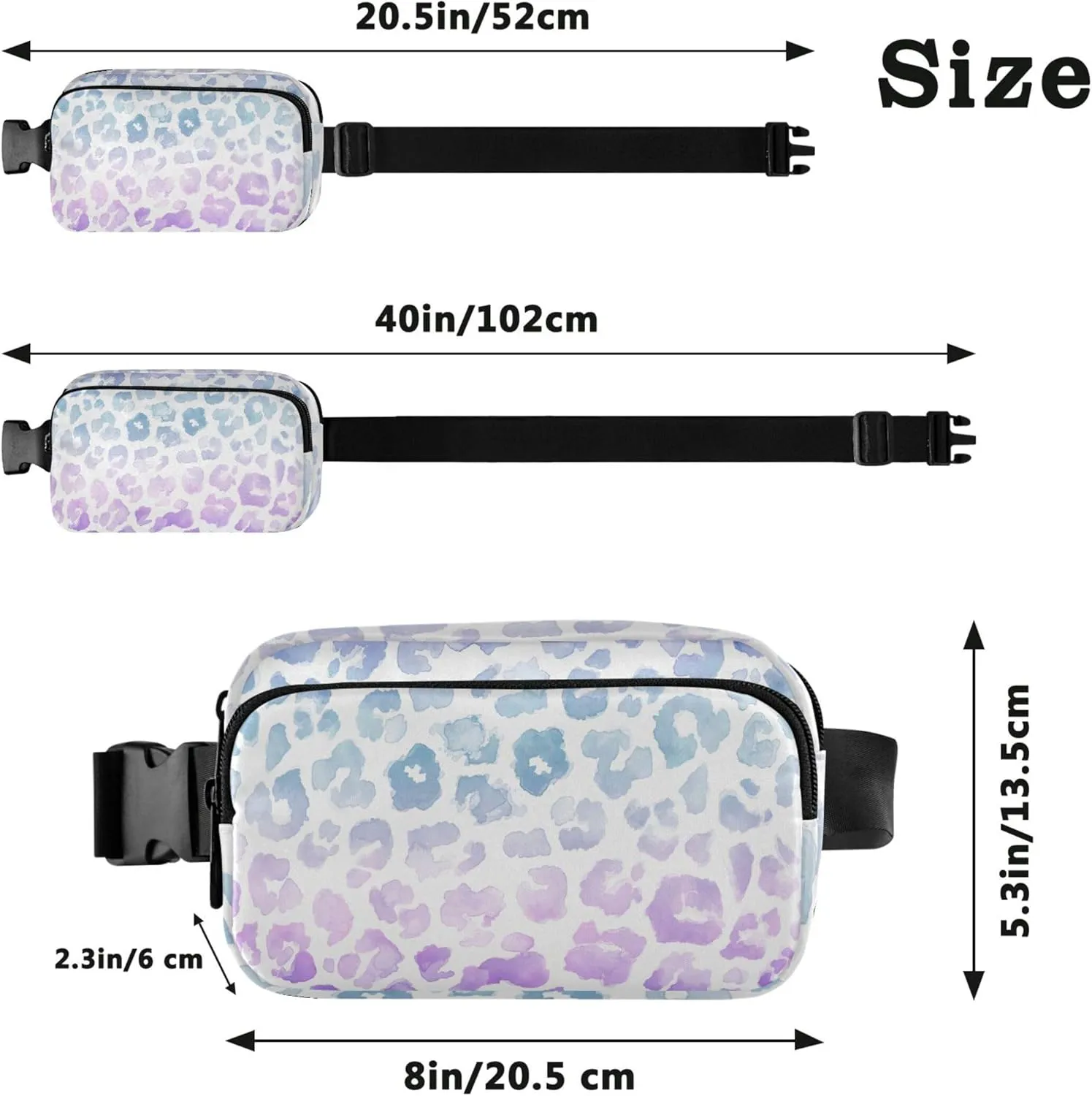 Leopard Animal Print Muted Tie Dye Waterproof Women Fanny Pack Hip Bag Belt Purse Pattern Waist Purse for Women
