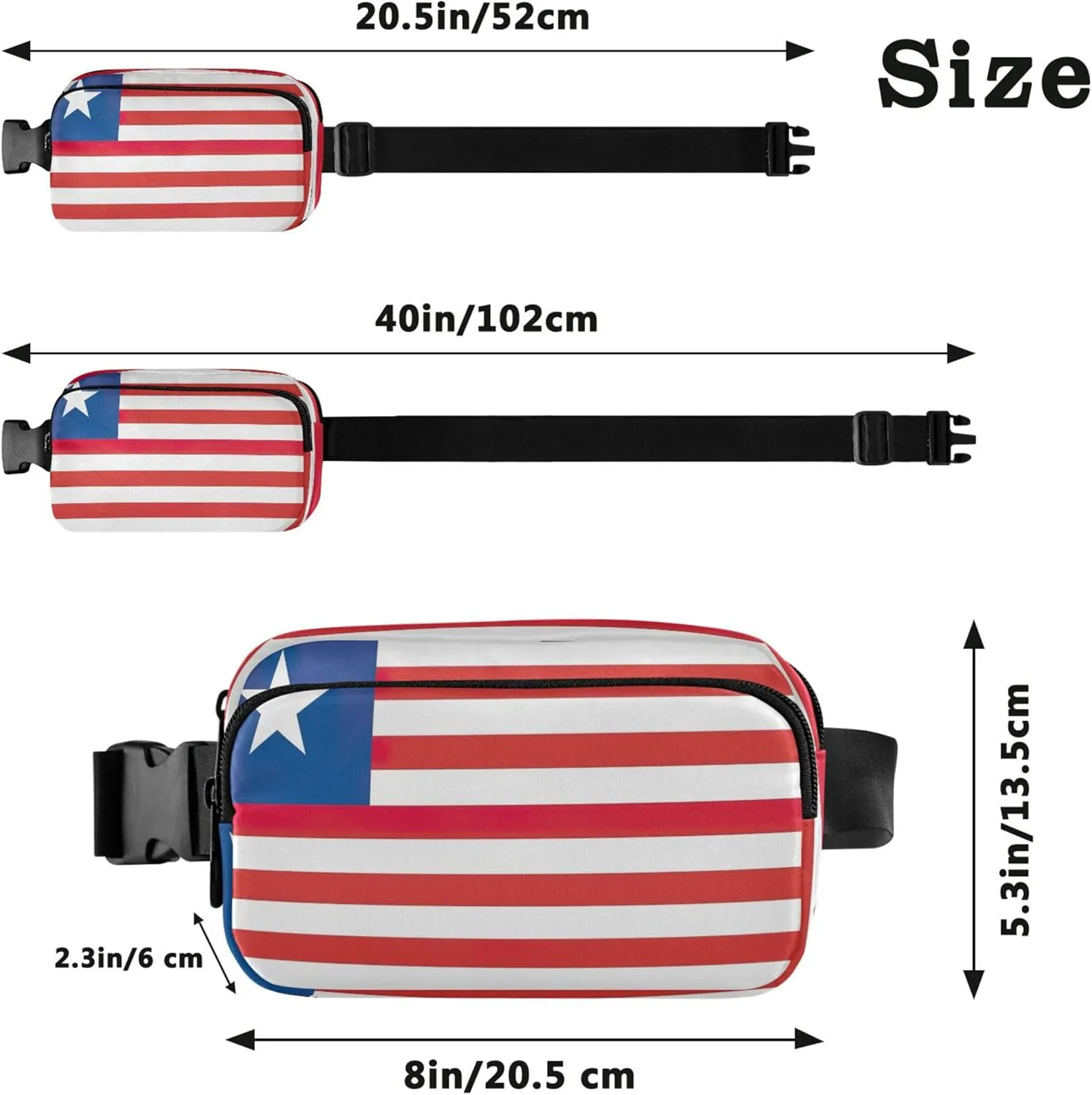 Liberia Flag Fanny Packs for Women Everywhere Belt Bag Waterproof Trendy Crossbody Waist Purse