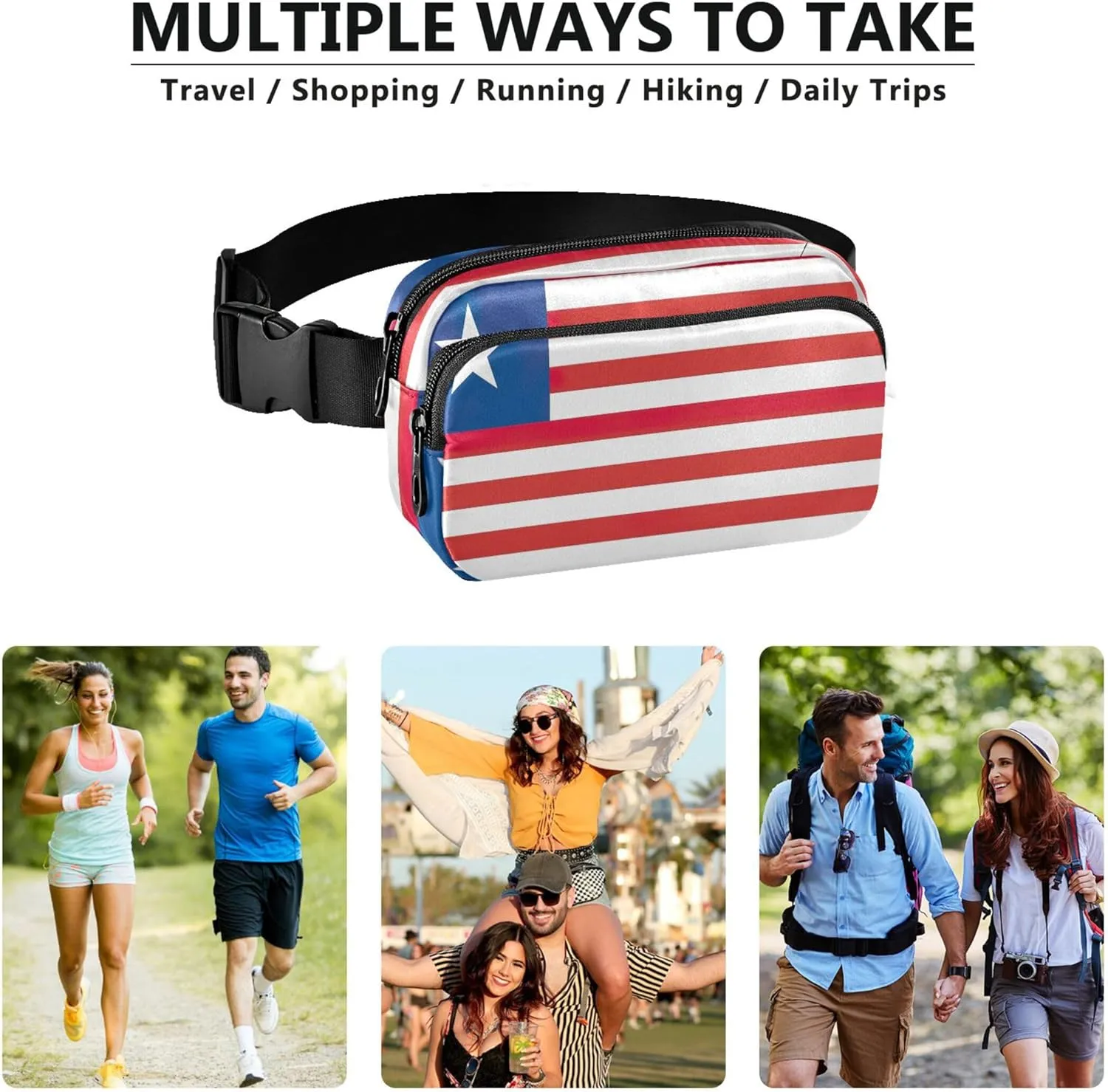 Liberia Flag Fanny Packs for Women Everywhere Belt Bag Waterproof Trendy Crossbody Waist Purse