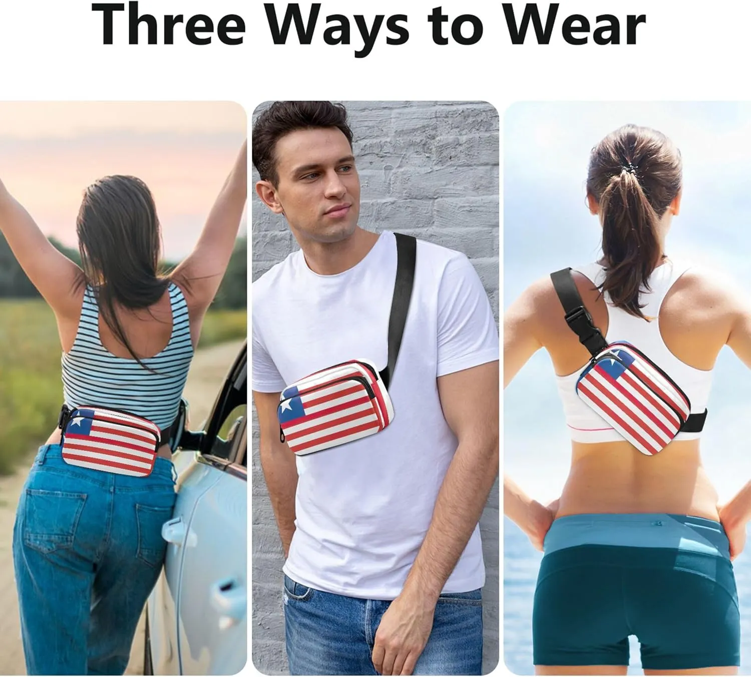 Liberia Flag Fanny Packs for Women Everywhere Belt Bag Waterproof Trendy Crossbody Waist Purse