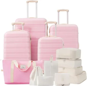 Light Pink Luggage Sets 4 Piece Suitcases with Wheels, Travel Suitcase Set Lightweight ABS Hard Case Luggage with TSA Lock Spinner Wheels Durable Luggage (Light Pink, 16" 20" 24" 28")