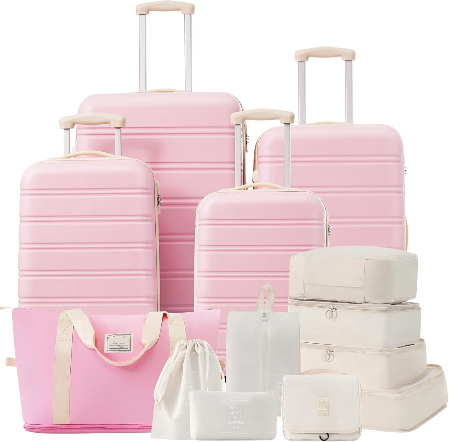 Light Pink Luggage Sets 4 Piece Suitcases with Wheels, Travel Suitcase Set Lightweight ABS Hard Case Luggage with TSA Lock Spinner Wheels Durable Luggage (Light Pink, 16" 20" 24" 28")