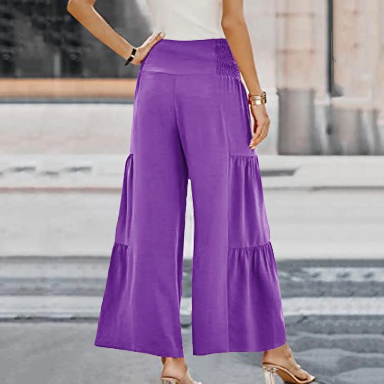 Linen Pants Women Summer Cotton Linen Wide Leg Long Pants with Pocket Solid Color Casual Women's Capris and Cropped