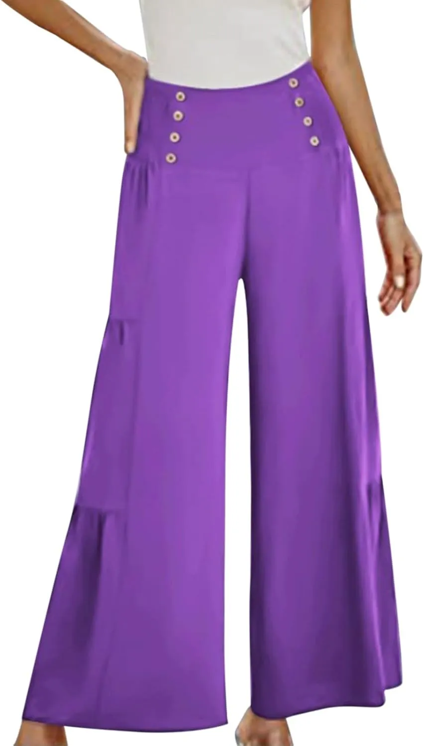 Linen Pants Women Summer Cotton Linen Wide Leg Long Pants with Pocket Solid Color Casual Women's Capris and Cropped