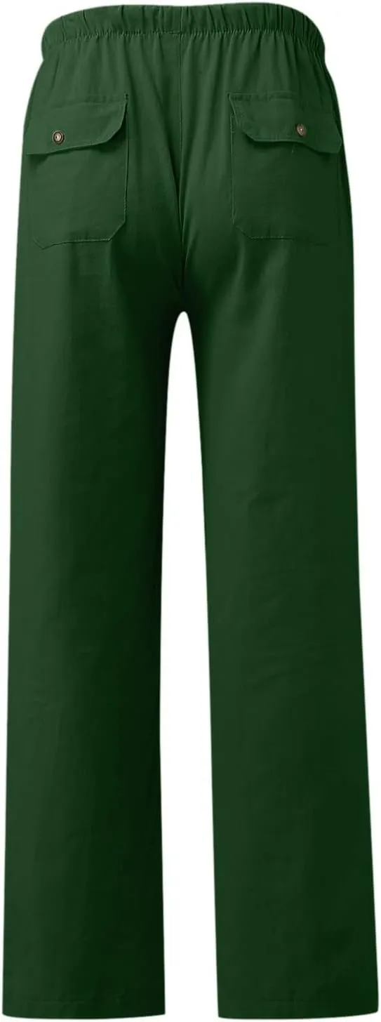 Linen Pants Women Summer Cropped Straight Leg Crop Pants Ladies Casual Long Loose Pant Slacks Women's Wide Leg Linen
