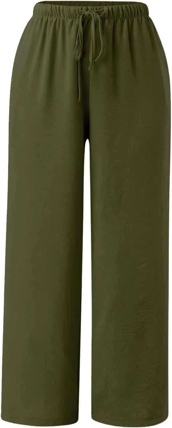 Linen Pants Women Summer Stitching String Solid Color Pants High Waisted Pants for Women Joggers Solid Lace-up Waist