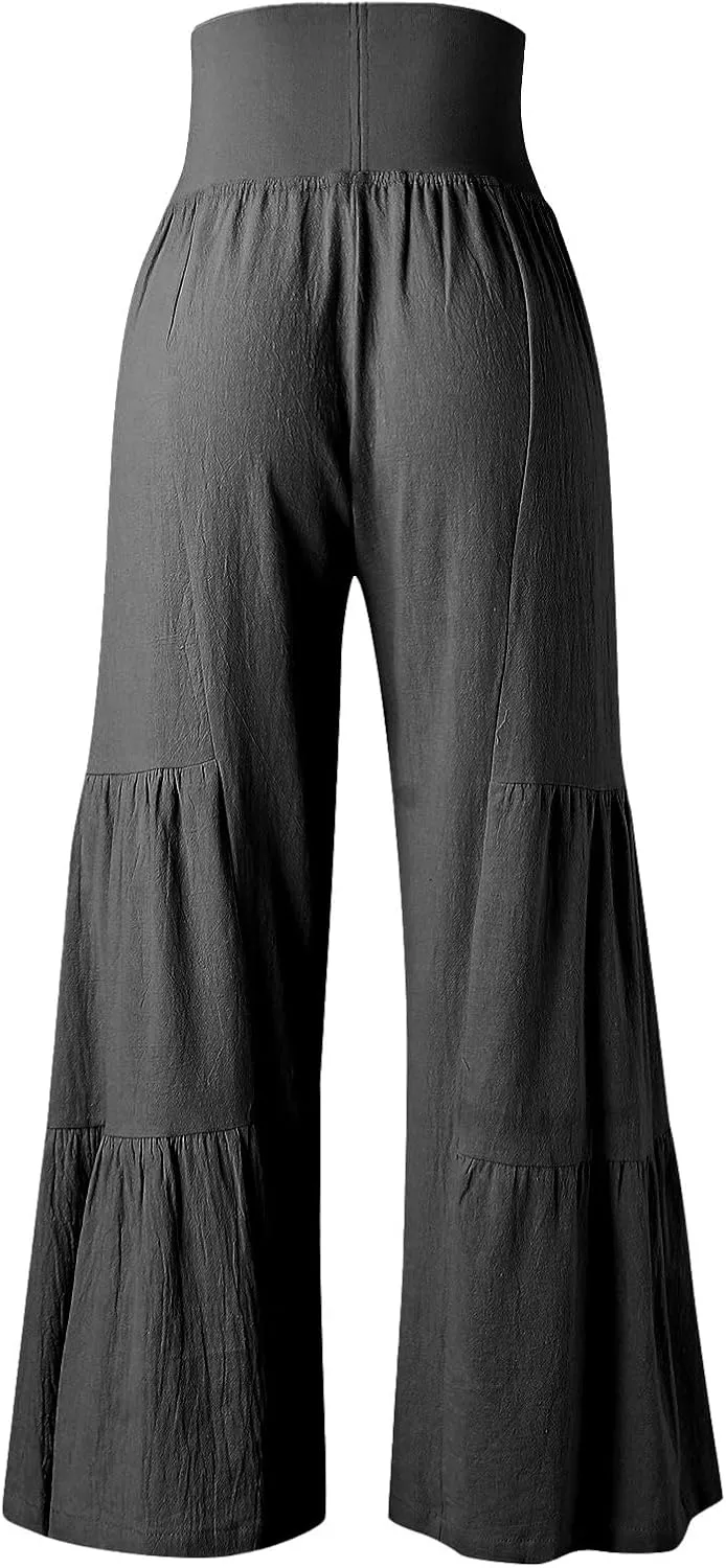 Linen Pants Women Summer Wide Leg Palazzo Pants Boho Loose Fit Casual Flowy Lounge Trousers Women Casual Linen Pants