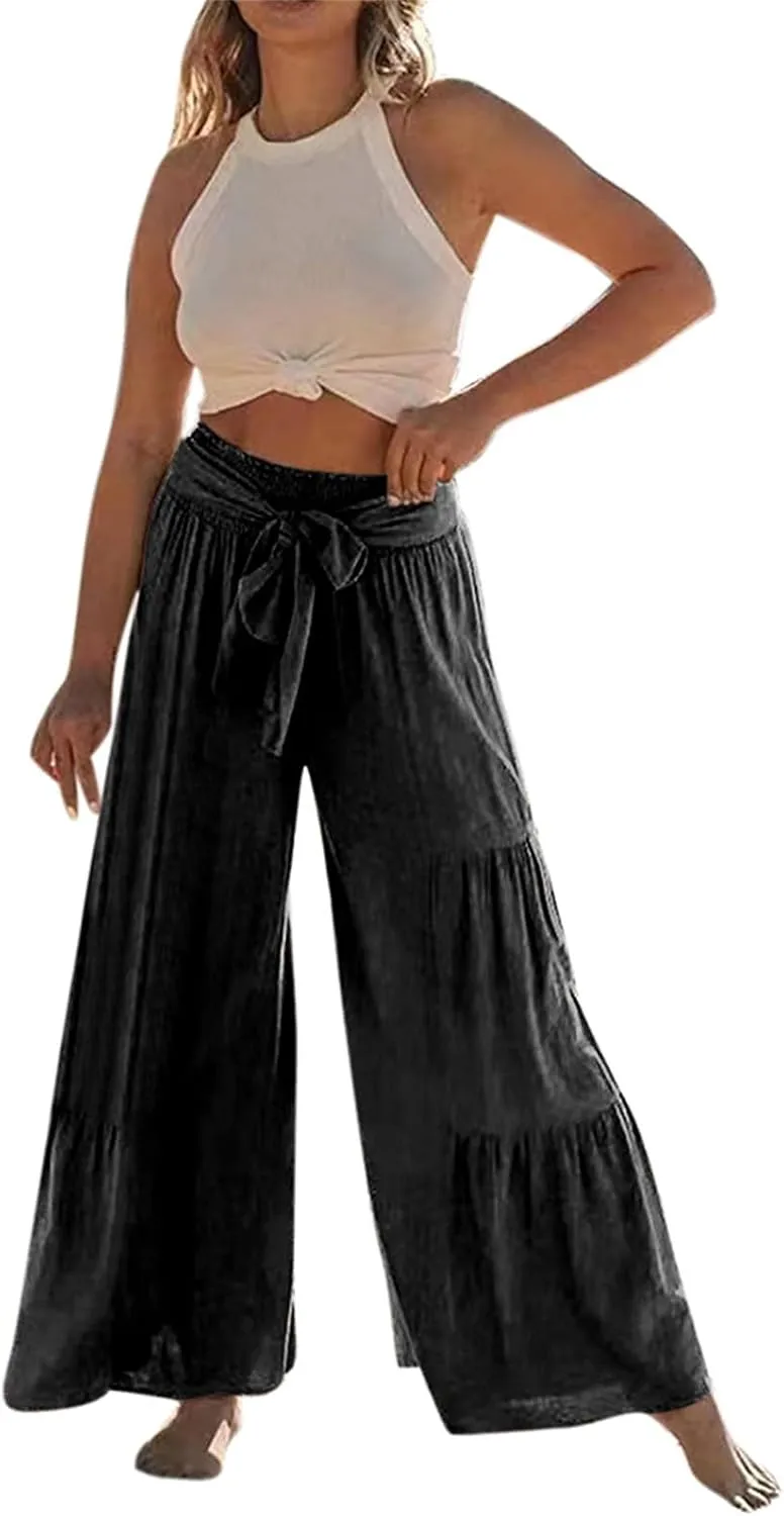 Linen Pants Women Summer Wide Leg Palazzo Pants Boho Loose Fit Casual Flowy Lounge Trousers Women Casual Linen Pants