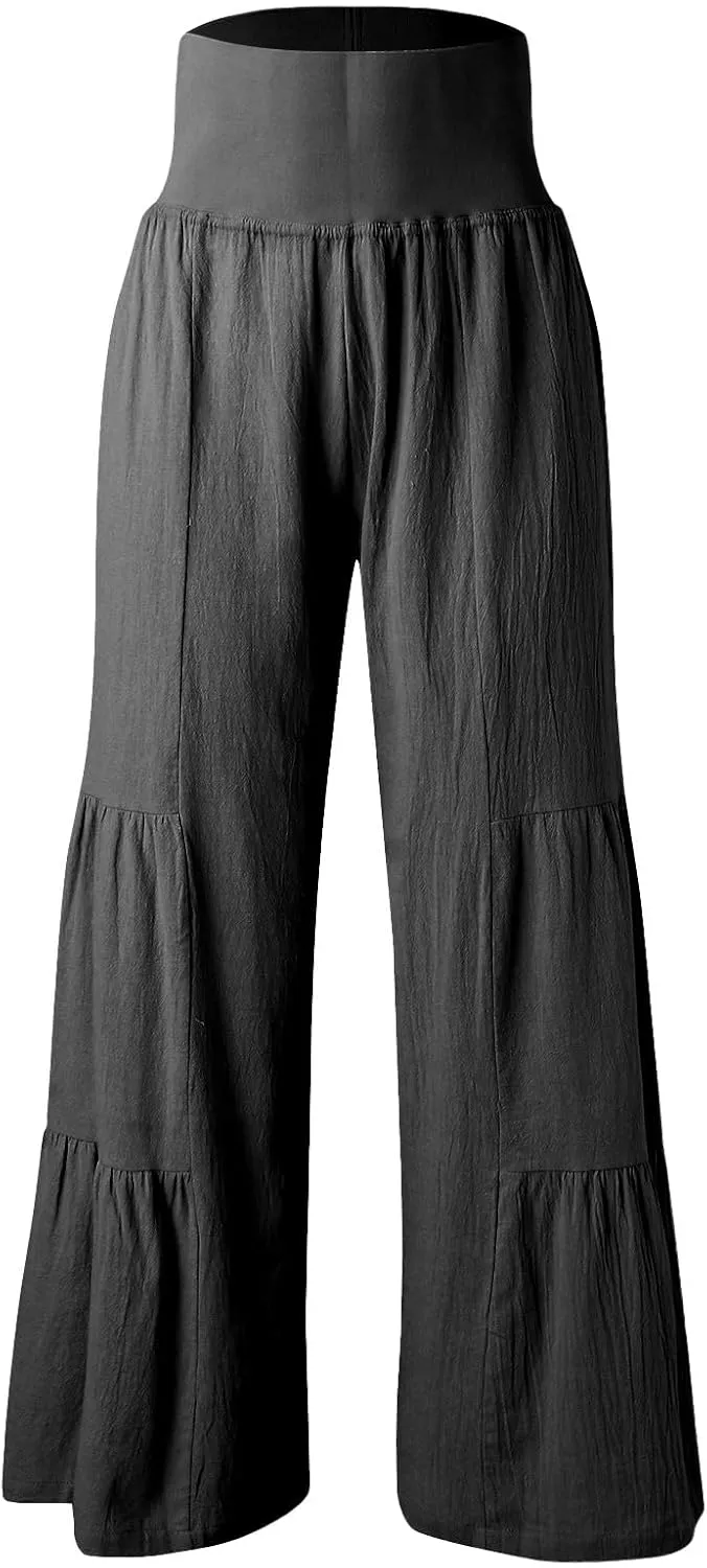 Linen Pants Women Summer Wide Leg Palazzo Pants Boho Loose Fit Casual Flowy Lounge Trousers Women Casual Linen Pants