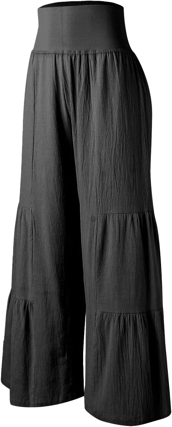 Linen Pants Women Summer Wide Leg Palazzo Pants Boho Loose Fit Casual Flowy Lounge Trousers Women Casual Linen Pants
