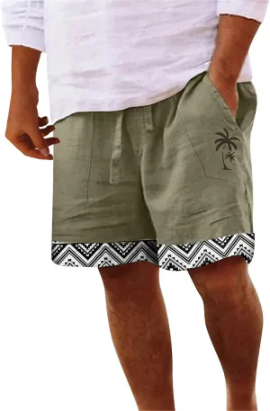 Linen Shorts for Men 11 Inch 3D Coconut Tree Printed Beach Trendy Shorts White Linen Shorts Men Big and Tall Mens