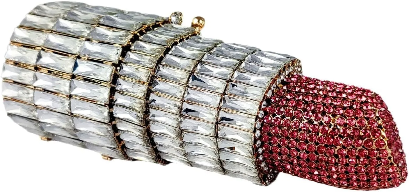 Lipstick Crystal Clutch Bag Women Novelty Evening Handbags Bridal Party Dinner Rhinestone Clutch Purse Prom Bag,Mini