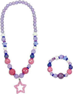 Little Girls Jewelry Sets Kids Jewelry Beaded Necklace Bracelet with Pink Star Pendant Stretchy Chunky Costume Jewelry Gift Party Favors for Girls Toddler