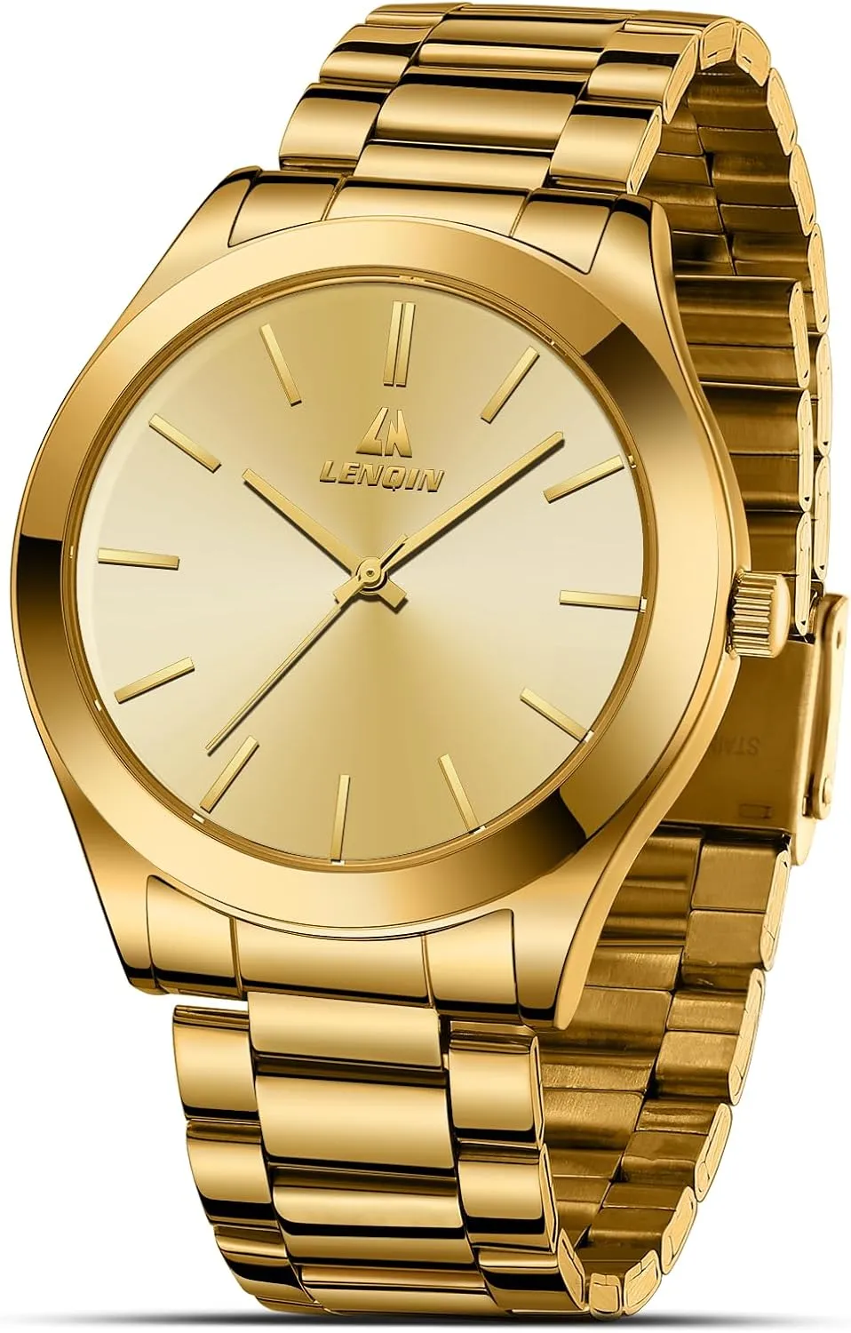 LN LENQIN Mens Watches Waterproof Stainless Steel Watch for Men Analog Quartz Fashion Business Designer Wristwatch